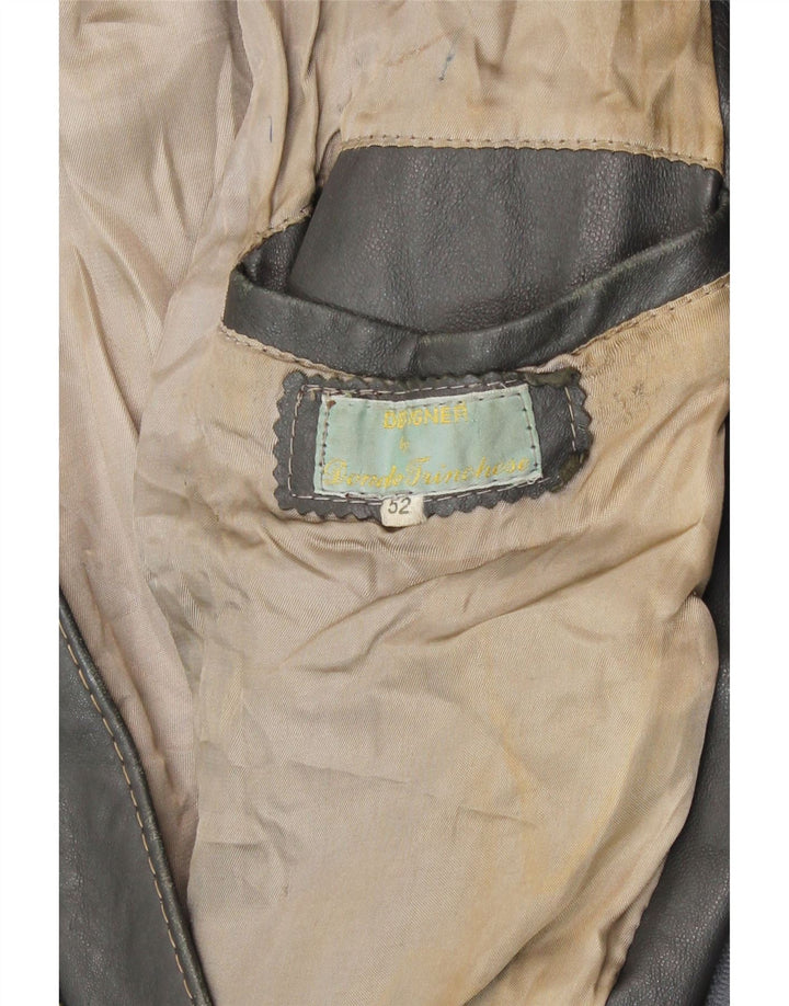 Giacca in pelle vintage da uomo IT 52 XL in pelle grigia