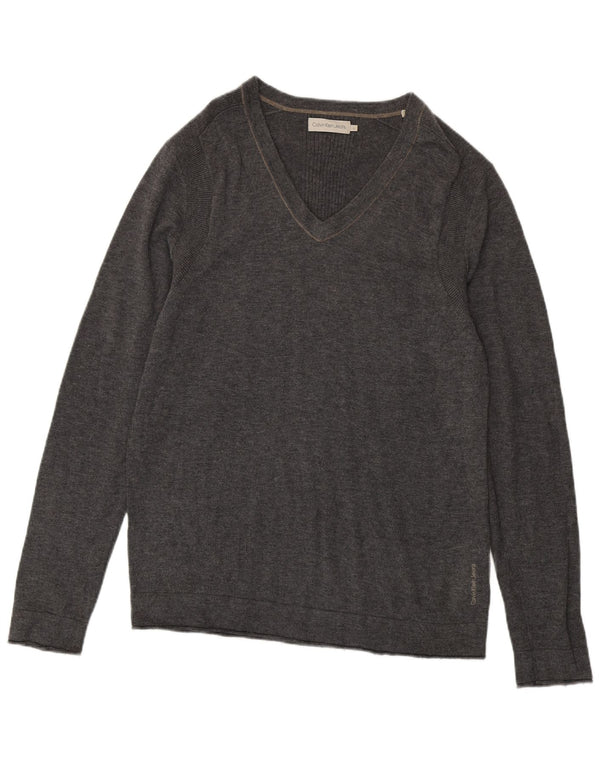 Maglione maglione con scollo a V da uomo Calvin Klein Jeans grande nylon grigio