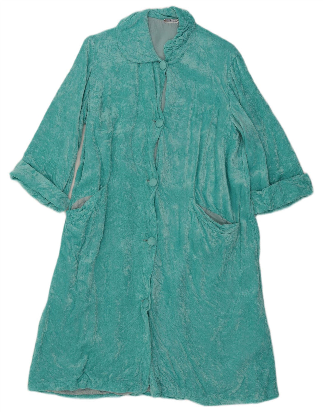 Abito vintage da donna in velluto a vestaglia UK 14 blu medio
