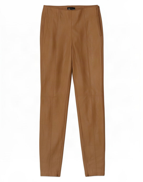 Leggings Zara da donna in ecopelle UK 14 poliestere marrone medio