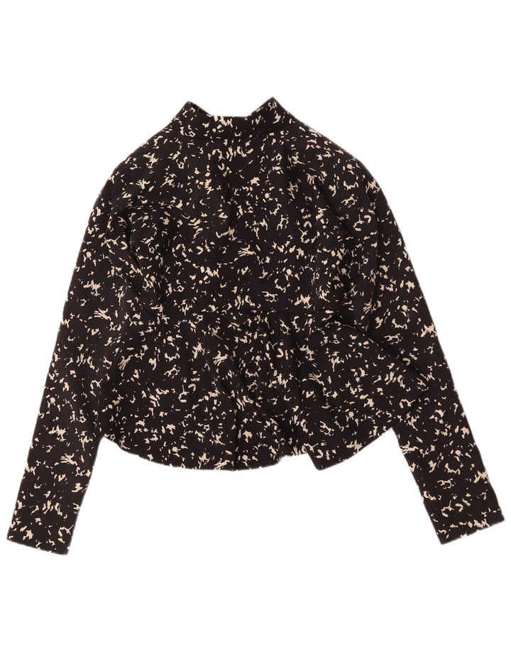 Camicetta camicia vintage da donna con motivo astratto UK 12 media nera