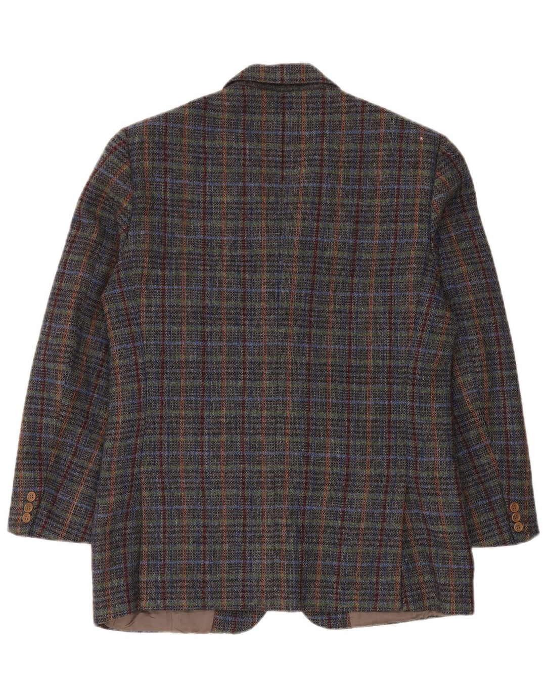 Giacca blazer vintage da uomo a 2 bottoni UK 40 grande lana a quadri grigi