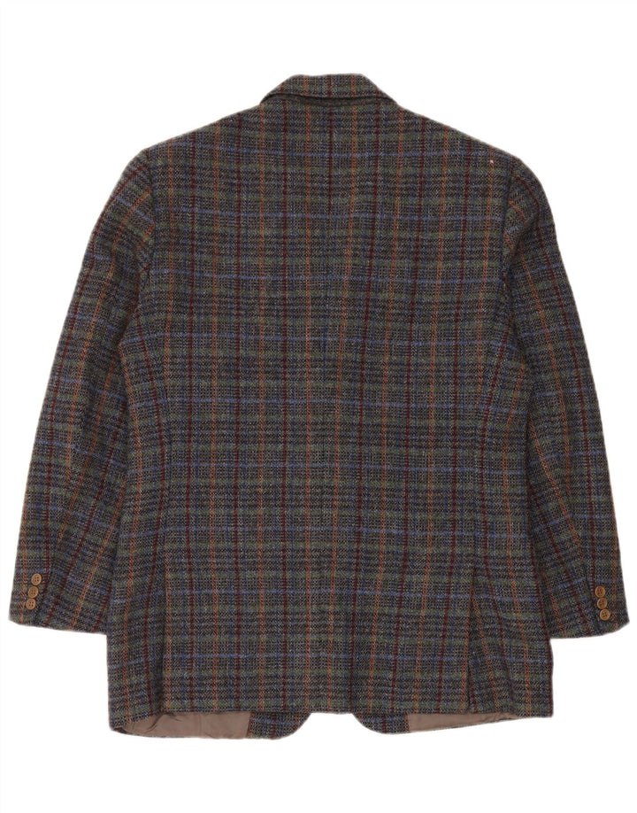 Giacca blazer vintage da uomo a 2 bottoni UK 40 grande lana a quadri grigi