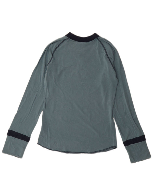 Nike Womens Graphic Top Long Sleeve UK 10/12 Medium Blue Colourblock Cotton