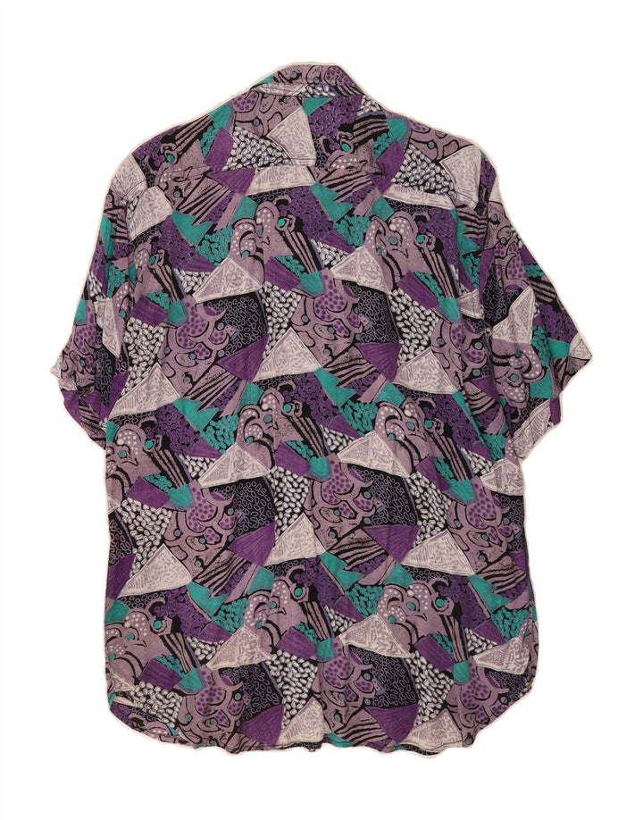 VINTAGE Mens Short Sleeve Shirt XL Purple Geometric Rayon Vintage Vintage and Second-Hand Vintage from Messina Hembry 