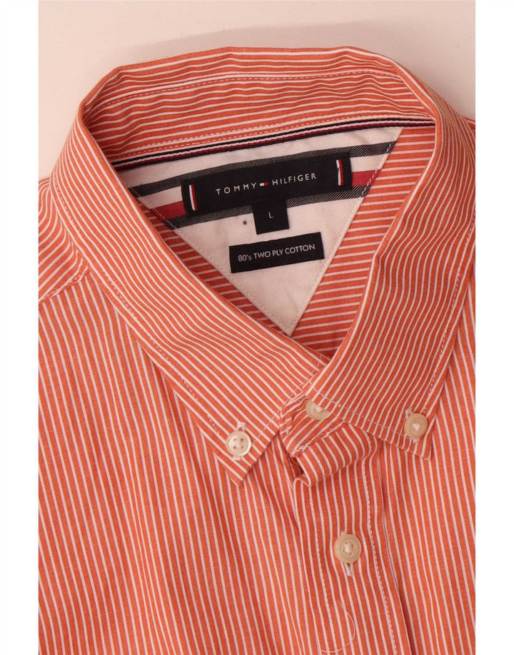 Camicia da uomo Tommy Hilfiger grande cotone gessato arancione