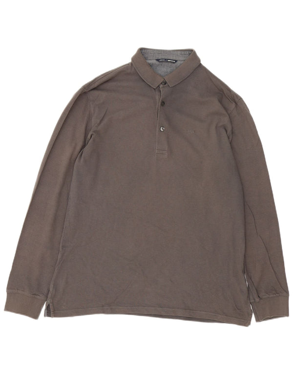 GAS Mens Long Sleeve Polo Shirt Large Grey Cotton