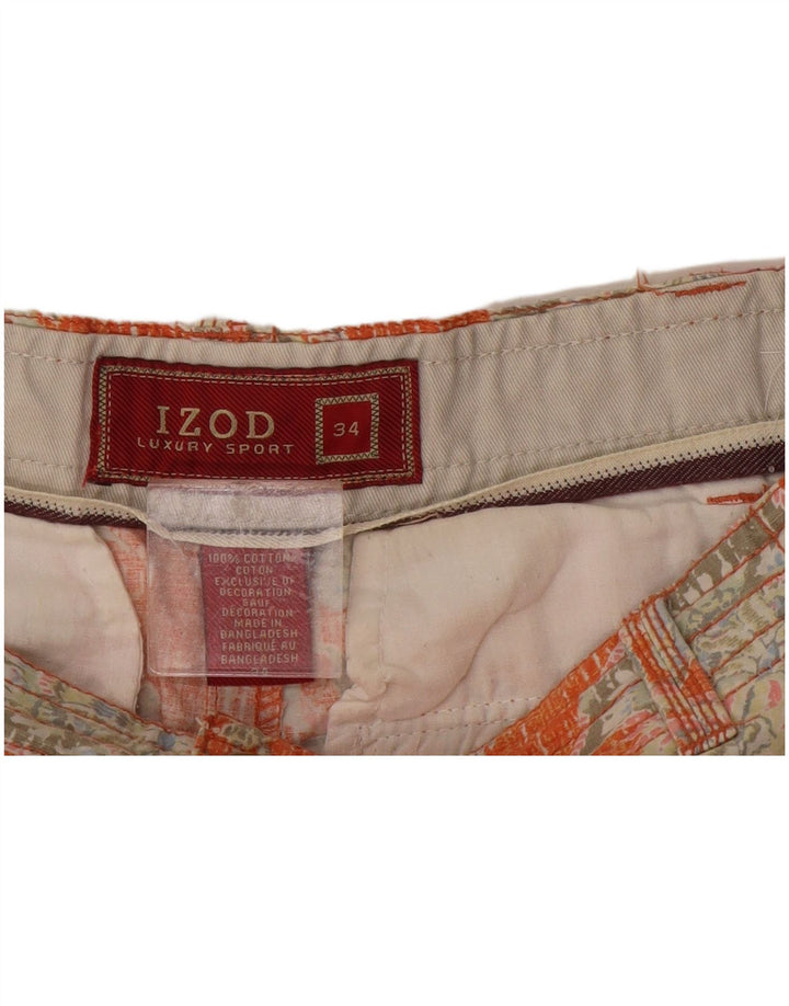 Pantaloncini cargo da uomo Izod W34 Large in cotone floreale arancione