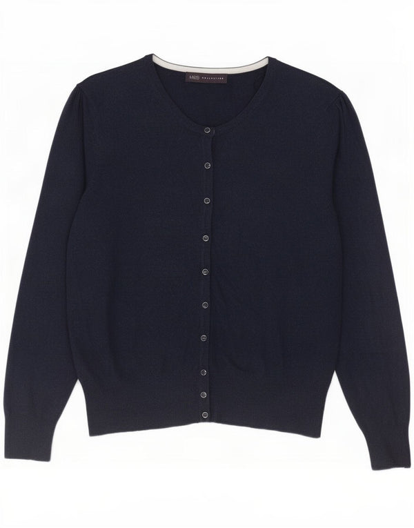 Maglione cardigan da donna Marks & Spencer UK 14 grande viscosa blu navy