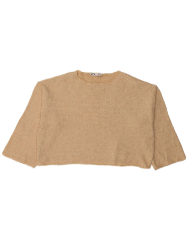 Maglione corto con scollo a barca oversize da donna Zara UK 14 Beige medio