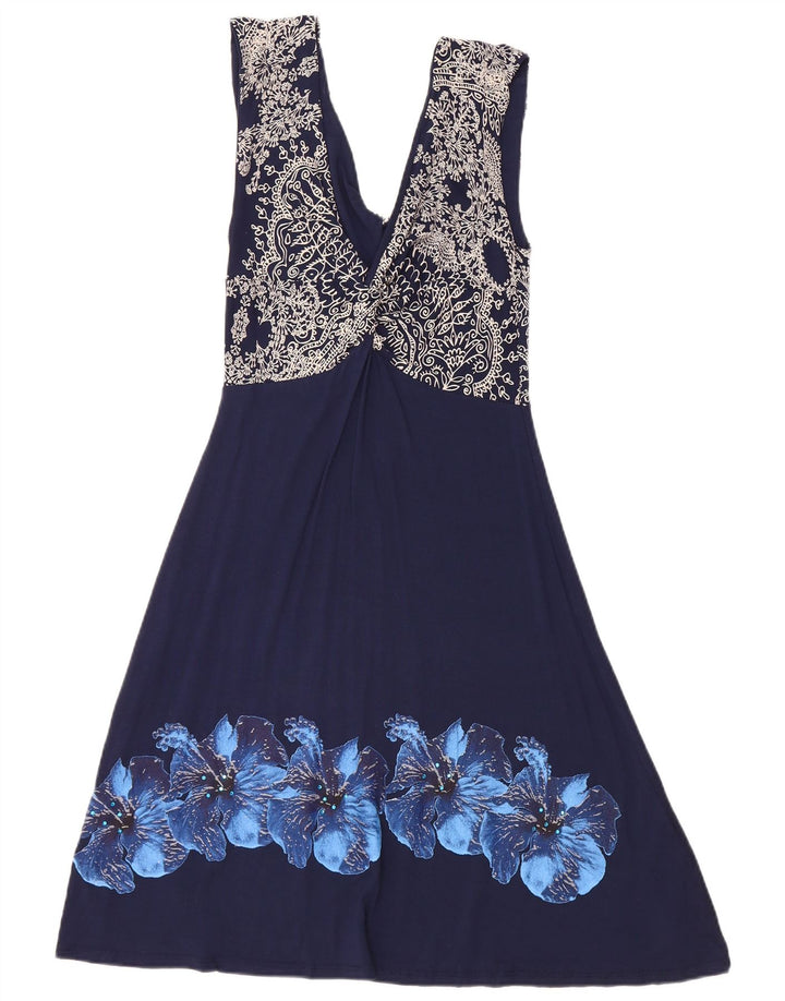 Desigual Abito da donna senza maniche a trapezio UK 8 Piccolo in viscosa floreale blu navy