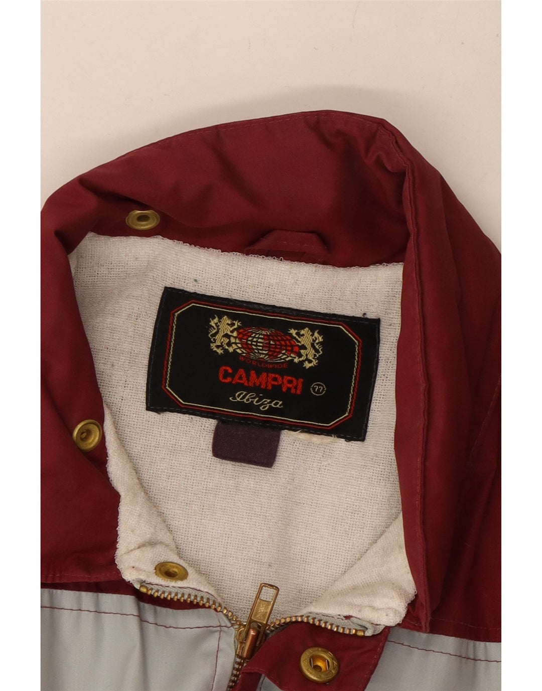 CAMPRI Giubbotto bomber con cappuccio da uomo UK 40 Grande poliestere a righe bordeaux