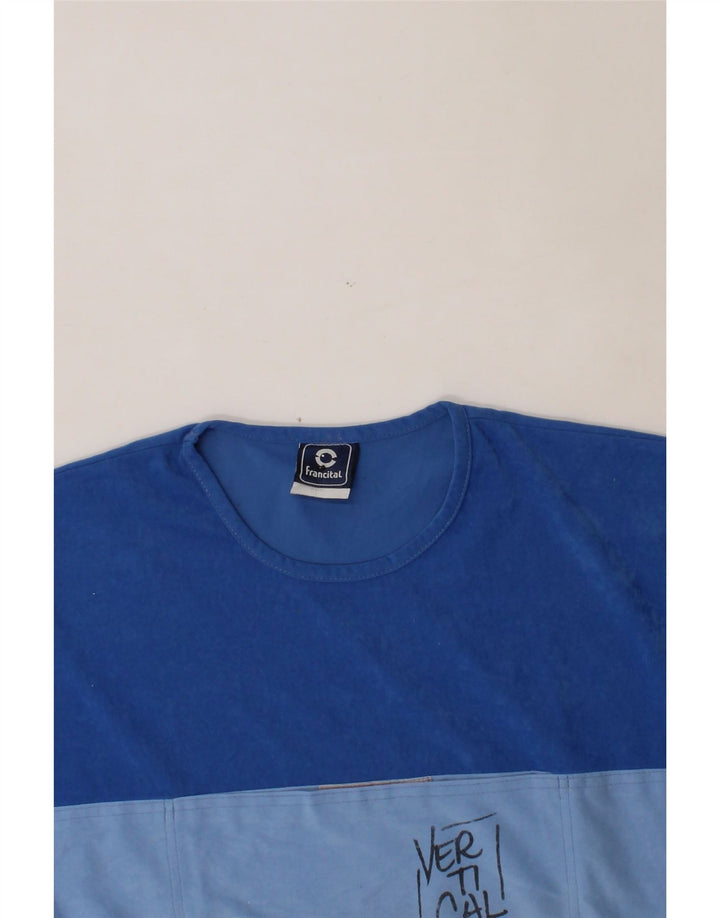 VINTAGE Mens Graphic Vest Top Medium Blue Colourblock Polyester Vintage Vintage and Second-Hand Vintage from Messina Hembry 