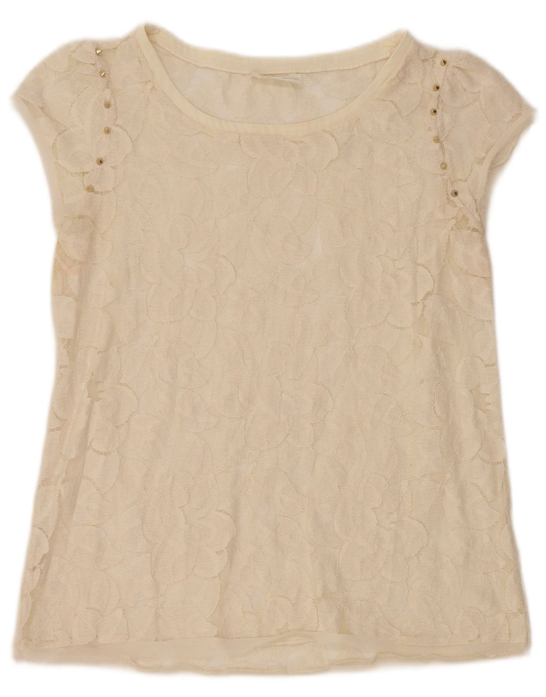 Top in camicetta di pizzo da donna Zara UK 12 medio bianco sporco floreale