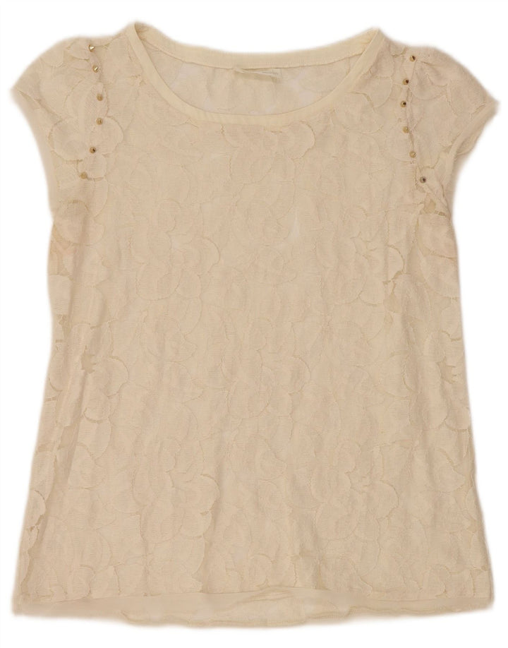 Top in camicetta di pizzo da donna Zara UK 12 medio bianco sporco floreale