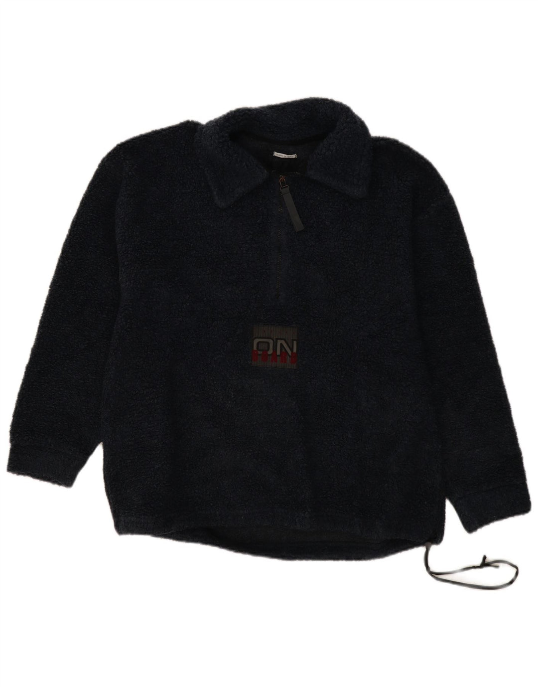 Belfe Maglione in pile da uomo con collo a polo grafico oversize medio blu navy