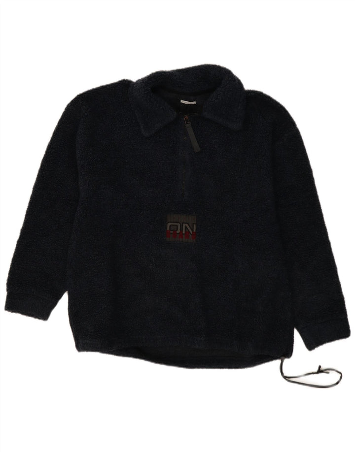 Belfe Maglione in pile da uomo con collo a polo grafico oversize medio blu navy