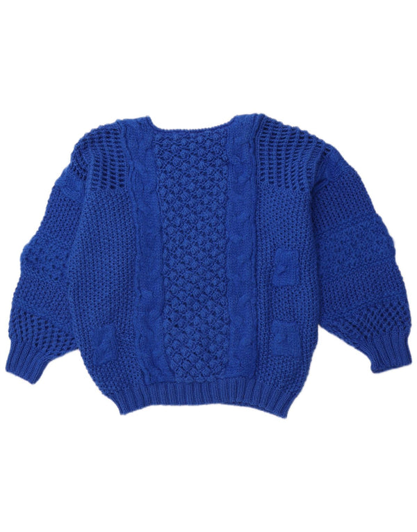 Maglione maglione vintage da donna con scollo a barca EU 40 poliacrilico blu medio