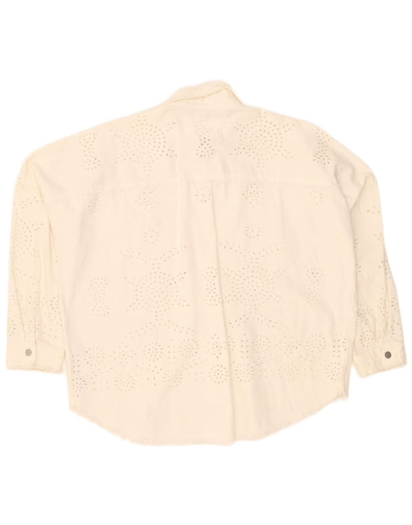 Giacca di jeans oversize da donna Zara UK 6 XS cotone floreale bianco sporco