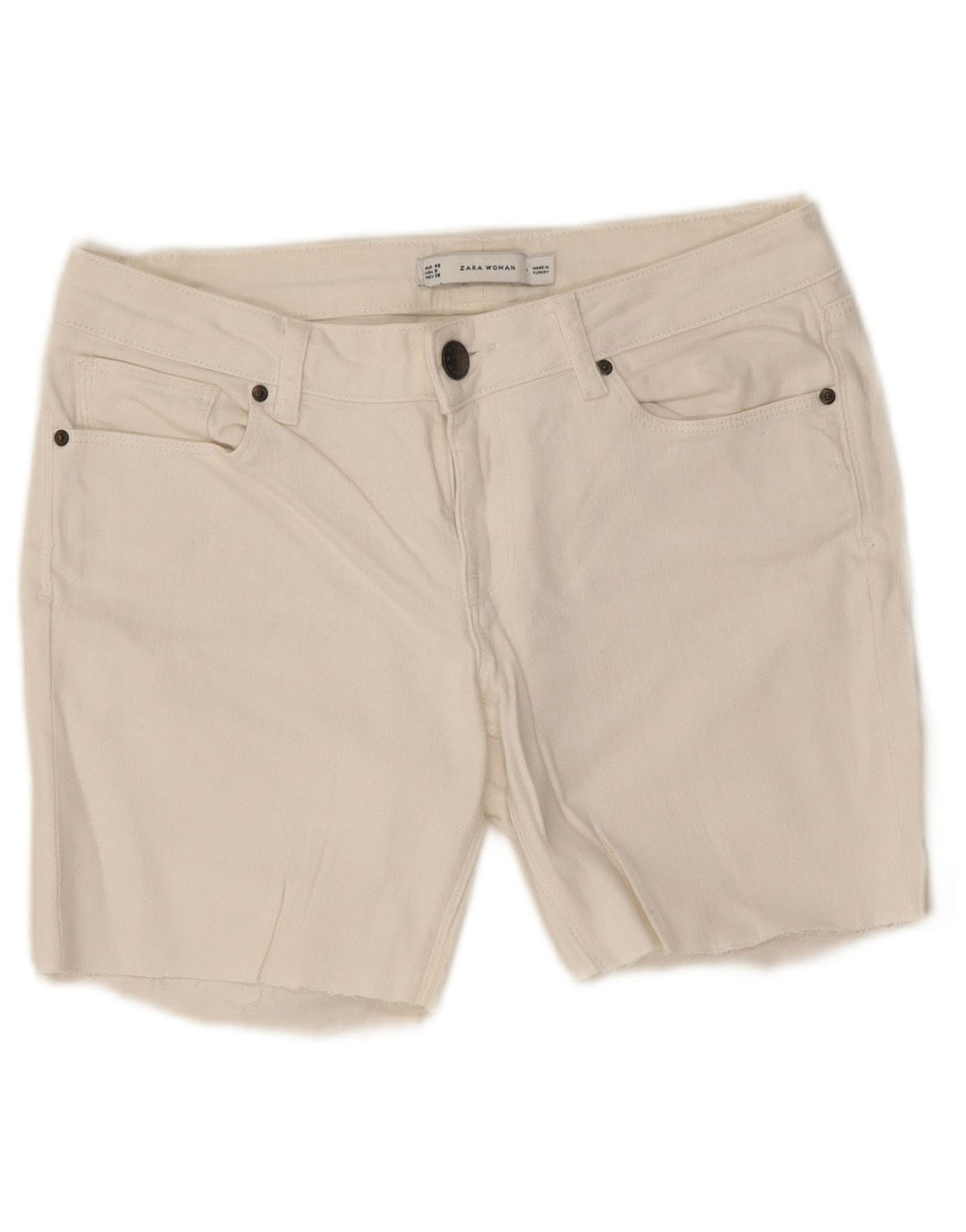 Pantaloncini in denim con grafica Zara da donna EU 40 medi W30 bianchi