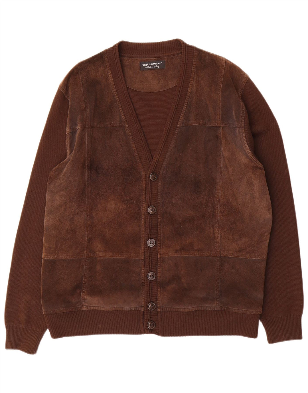 Il Granchio Maglione Cardigan in Pelle Scamosciata da Uomo Grande Lana Marrone