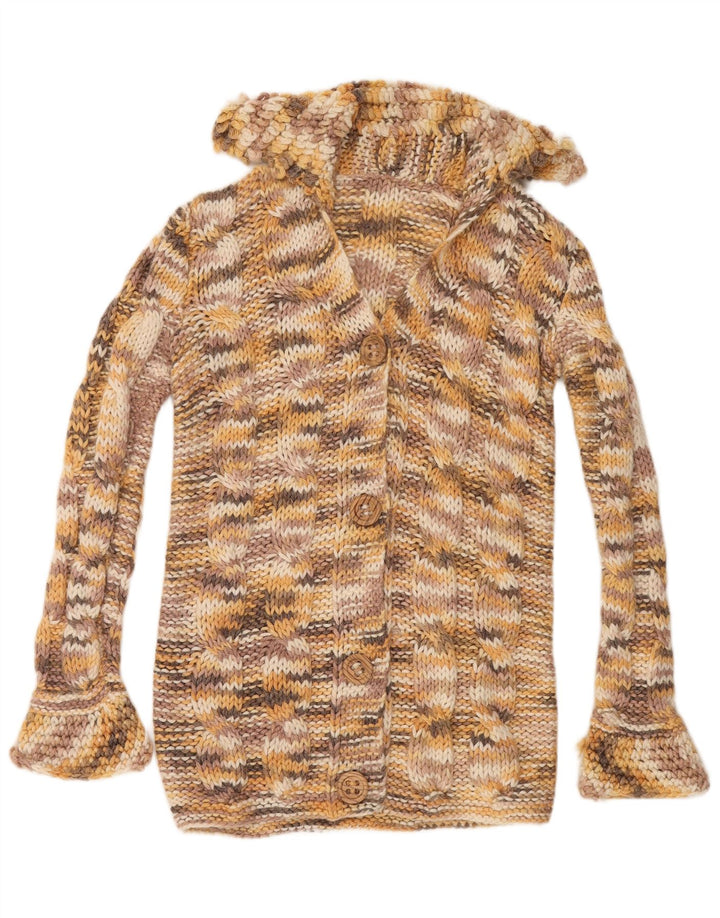 Maglione cardigan da donna vintage UK 14 grande chiazzato multicolore