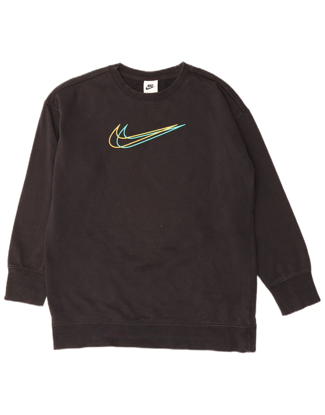 NIKE Womens Graphic Sweatshirt Jumper UK 14 Large Black Cotton