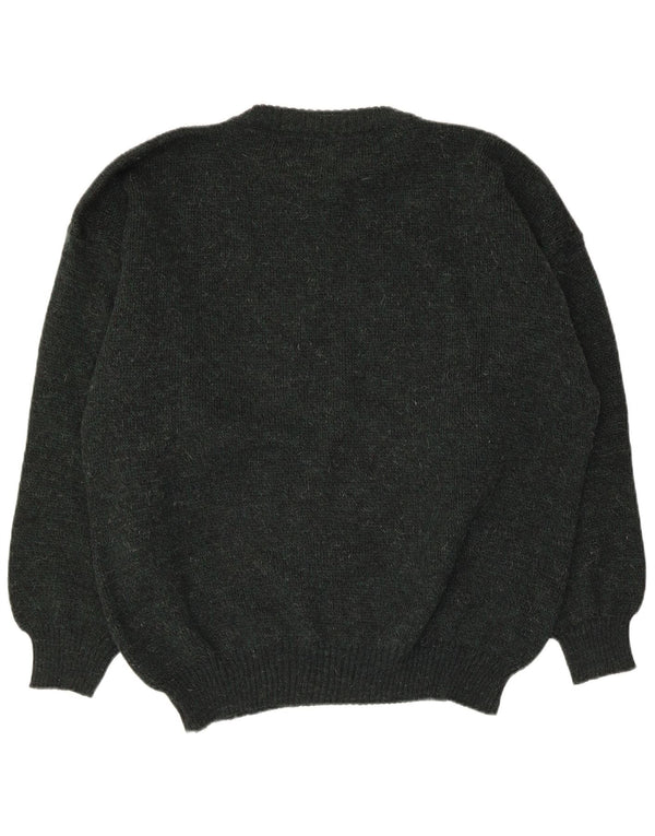 Vintage Mens Crew Neck Jumper Sweater Large Green Geometric Acrylic