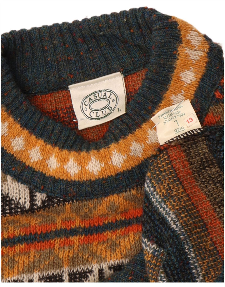 Maglione vintage da uomo con collo alto e collo alto, Fair Isle multicolore