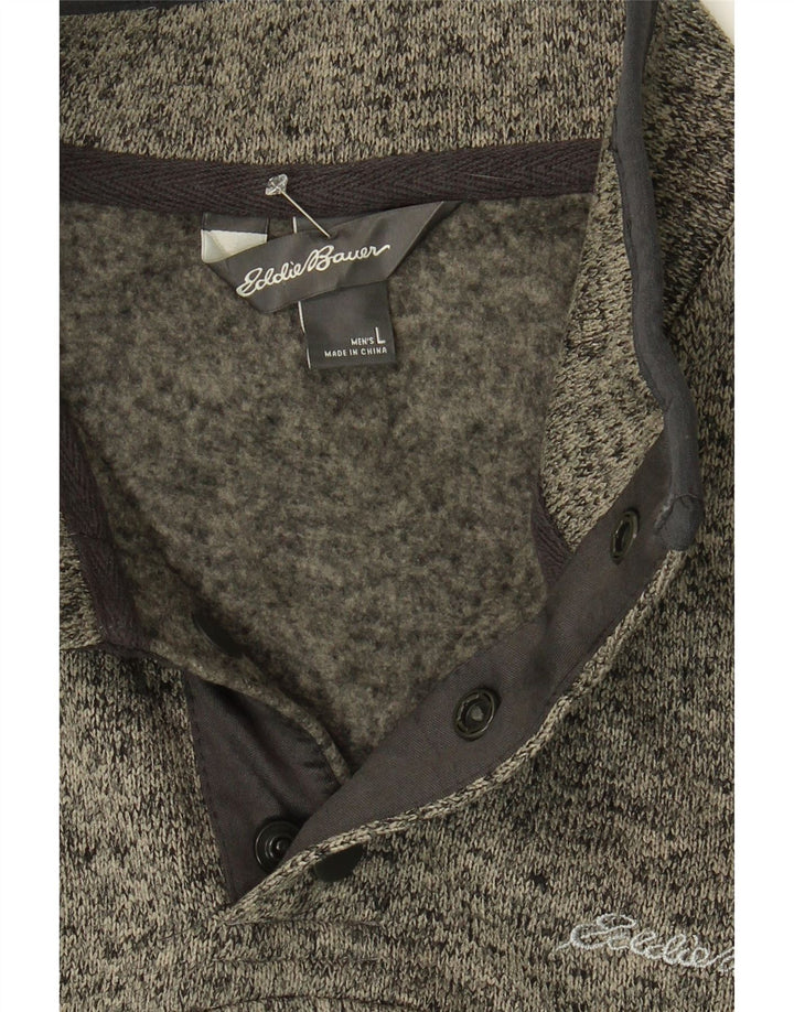 EDDIE BAUER Mens Button Neck Sweatshirt Jumper Large Grey Flecked Vintage Eddie Bauer and Second-Hand Eddie Bauer from Messina Hembry 