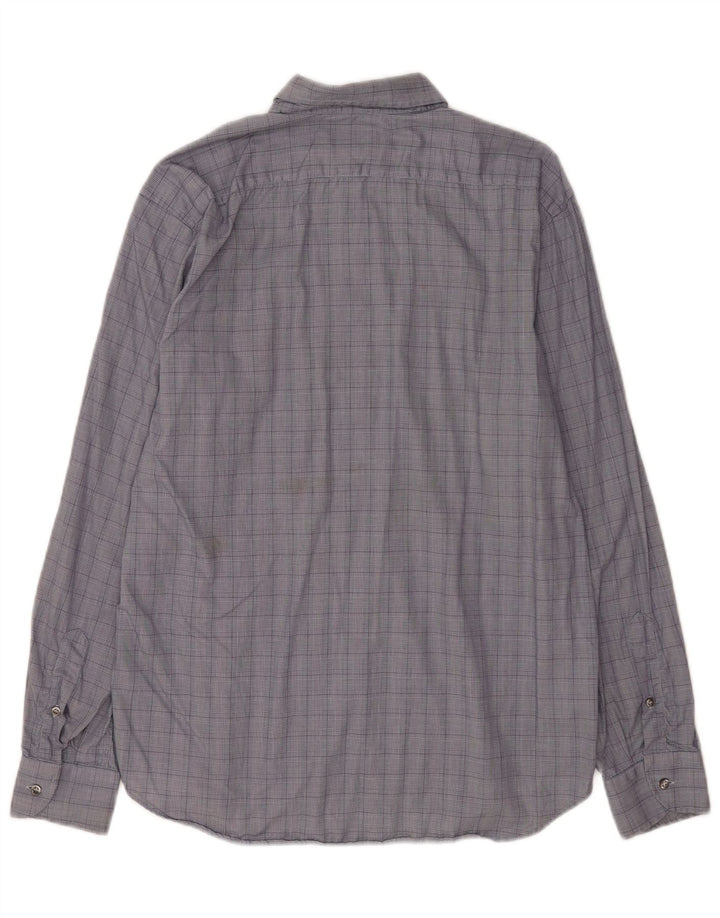 Camicia da uomo Roccobarocco taglia 42 16 1/2 grande cotone a quadri blu