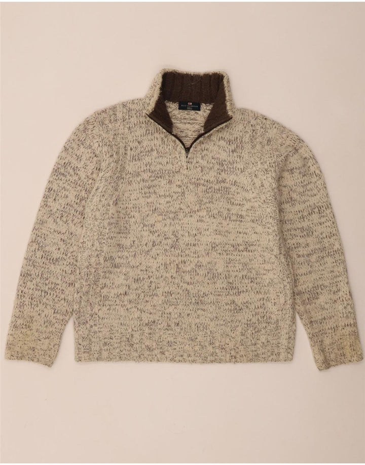 Maglione da uomo Marks & Spencer blu con collo con zip Harbour bianco medio