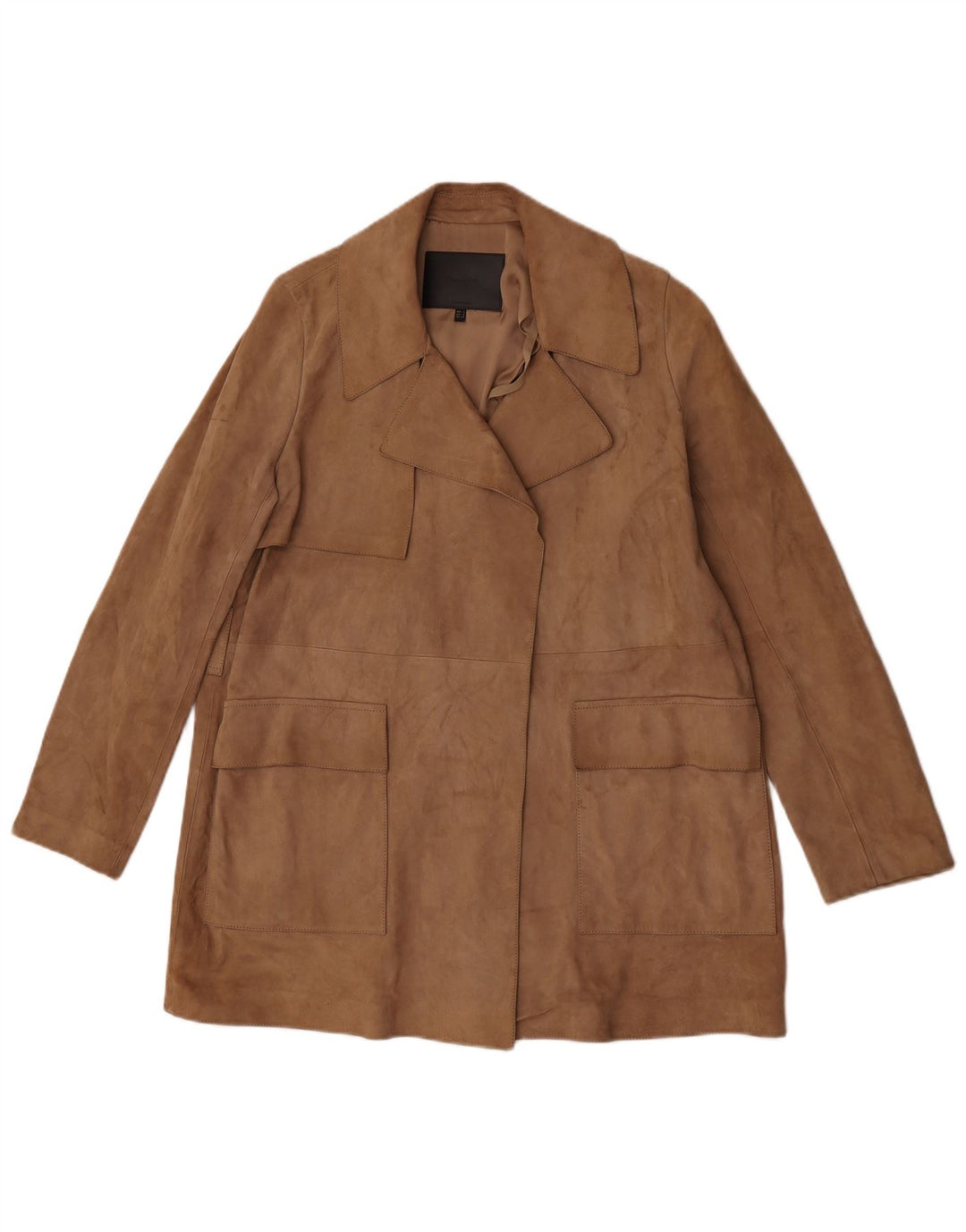 Soprabito aperto in pelle scamosciata da donna Massimo Dutti UK 10 Piccola pelle di pecora beige