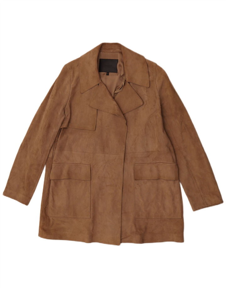 Soprabito aperto in pelle scamosciata da donna Massimo Dutti UK 10 Piccola pelle di pecora beige