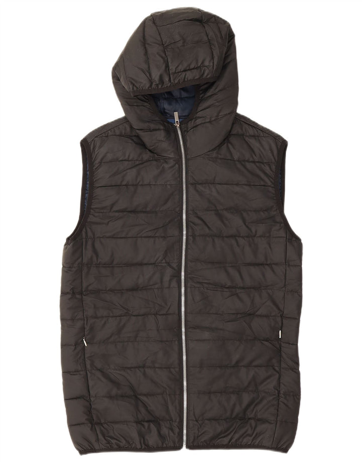 Gilet imbottito con cappuccio da uomo Zara UK 40 grande poliestere nero
