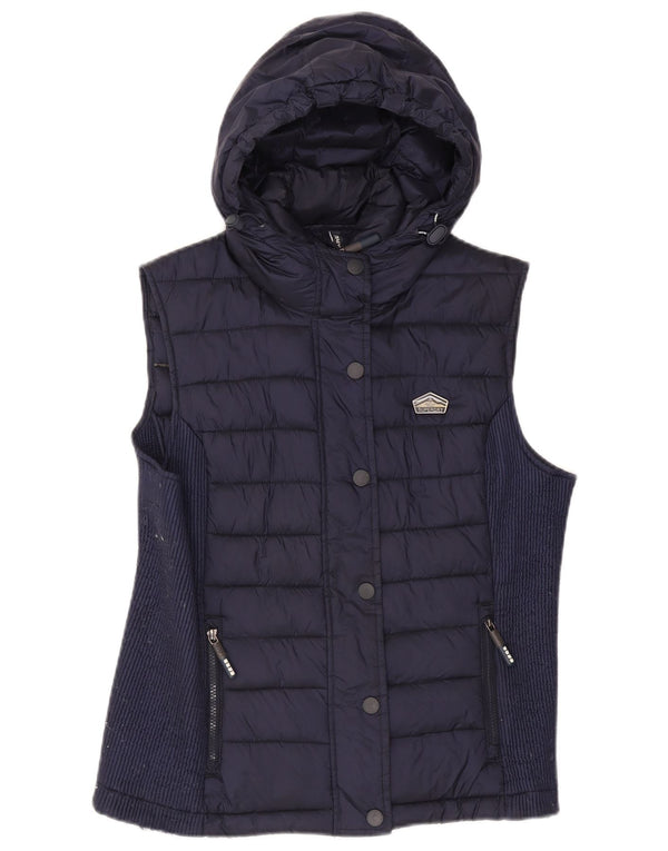 Gilet imbottito con cappuccio da donna Superdry UK 18 XL nylon blu navy