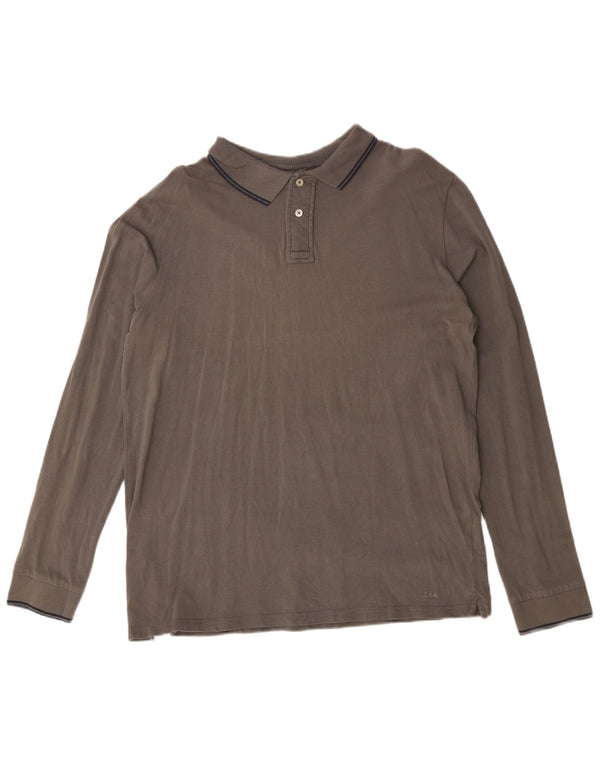 Polo Lee da uomo a maniche lunghe vestibilità regolare XL in cotone grigio