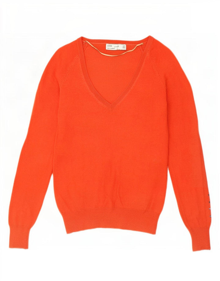 Maglione da donna con scollo a V Zara UK 12 Cotone arancione medio