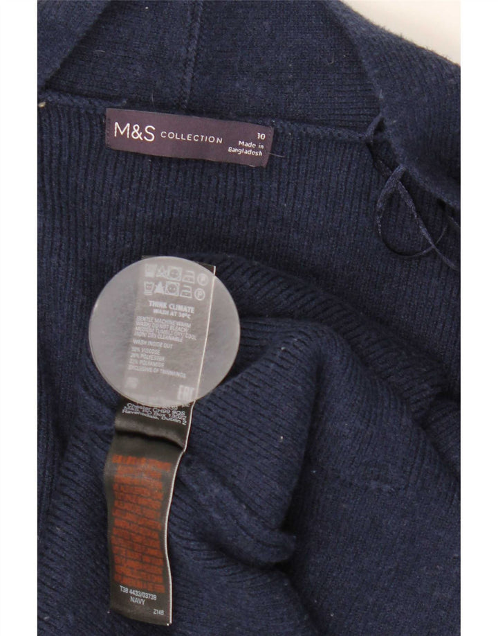 Maglione cardigan aperto lungo da donna Marks & Spencer UK 10 piccolo blu navy