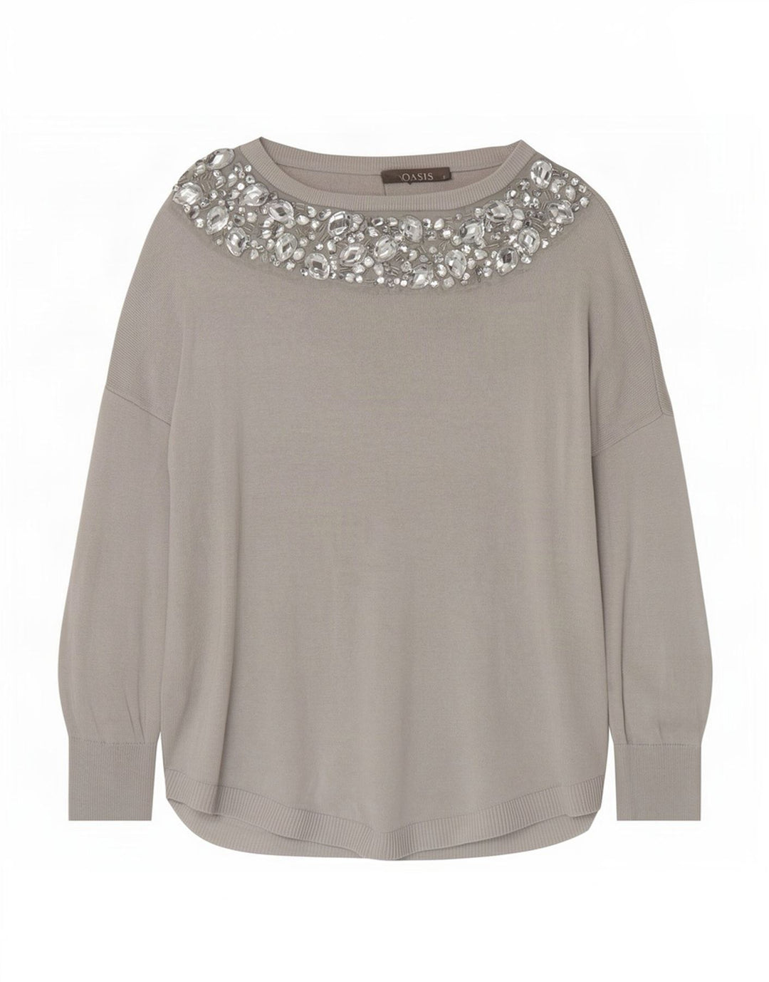 Maglione maglione con scollo a barca da donna Oasis UK 10 piccolo in viscosa grigia