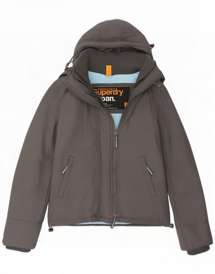 Giacca a vento con cappuccio da donna Superdry UK 14 Nylon grigio medio