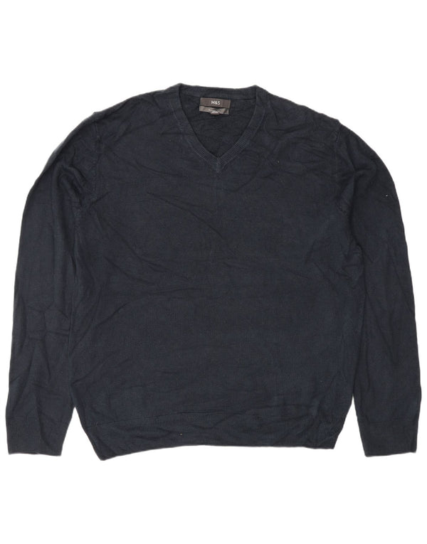 Maglione da uomo con scollo a V Marks & Spencer XL classico acrilico blu navy