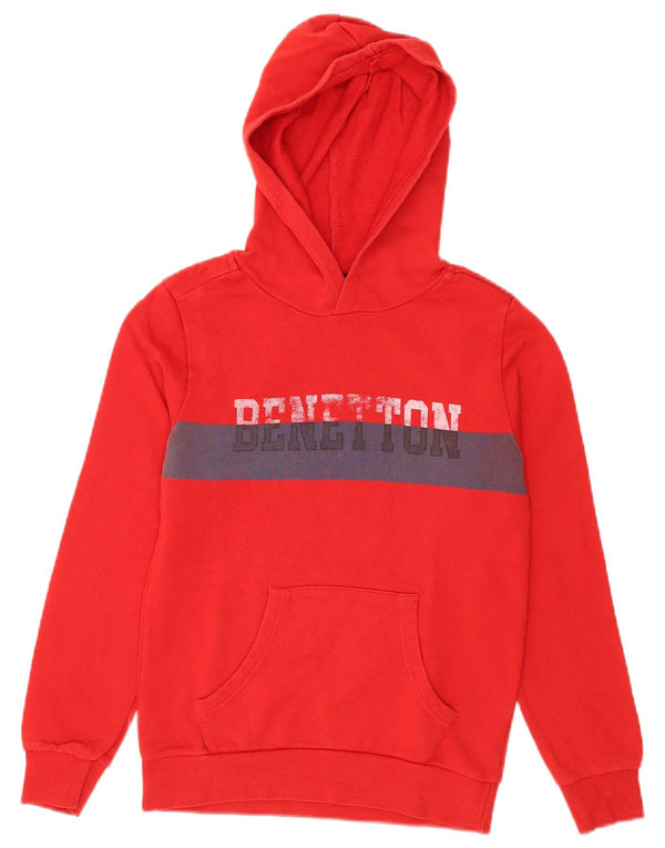 Felpa con cappuccio grafica da bambino Benetton 10-11 anni XL in cotone color block rosso