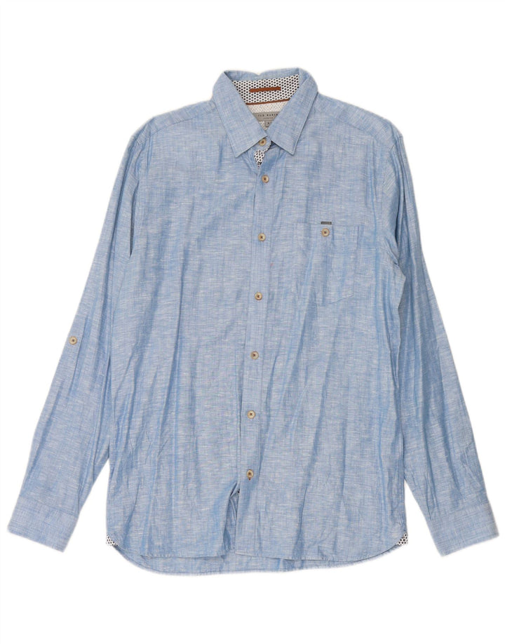 TED BAKER Mens London Shirt Size 3 Medium Blue Flecked Linen
