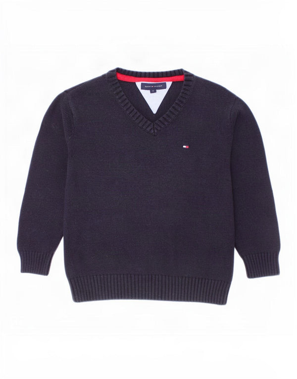 Tommy Hilfiger Boys V-Neck Jumper Sweater 3-4 Years Navy Blue Cotton