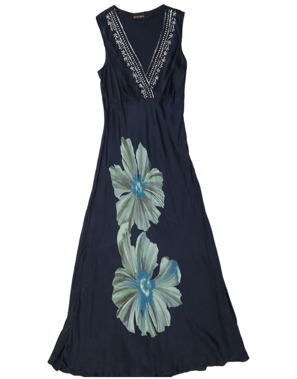 Abito lungo senza maniche da donna Principles UK 14 Grande seta floreale blu navy