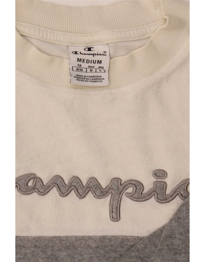 Felpa con grafica da donna Champion, maglione UK 14, blocco colore bianco medio