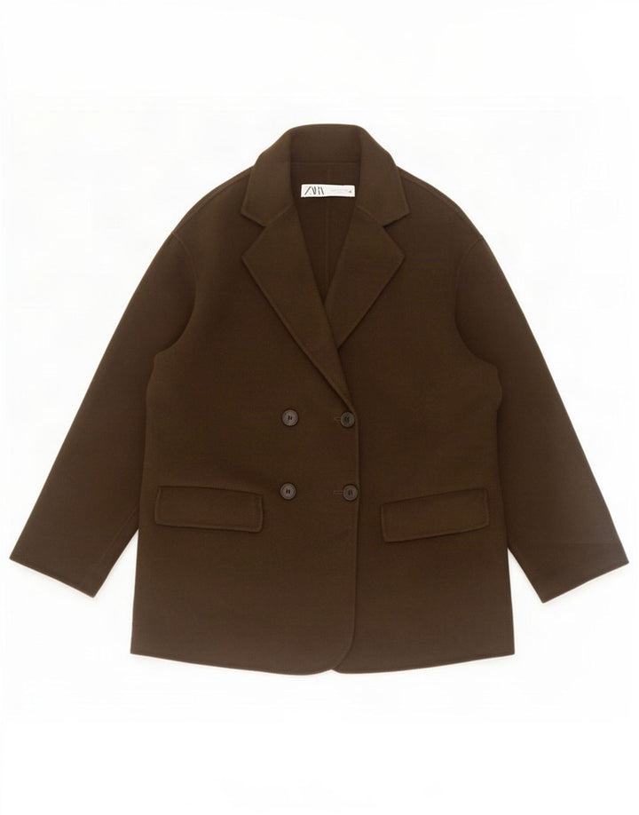 Giacca blazer doppiopetto oversize da donna Zara UK 10 piccola in lana kaki