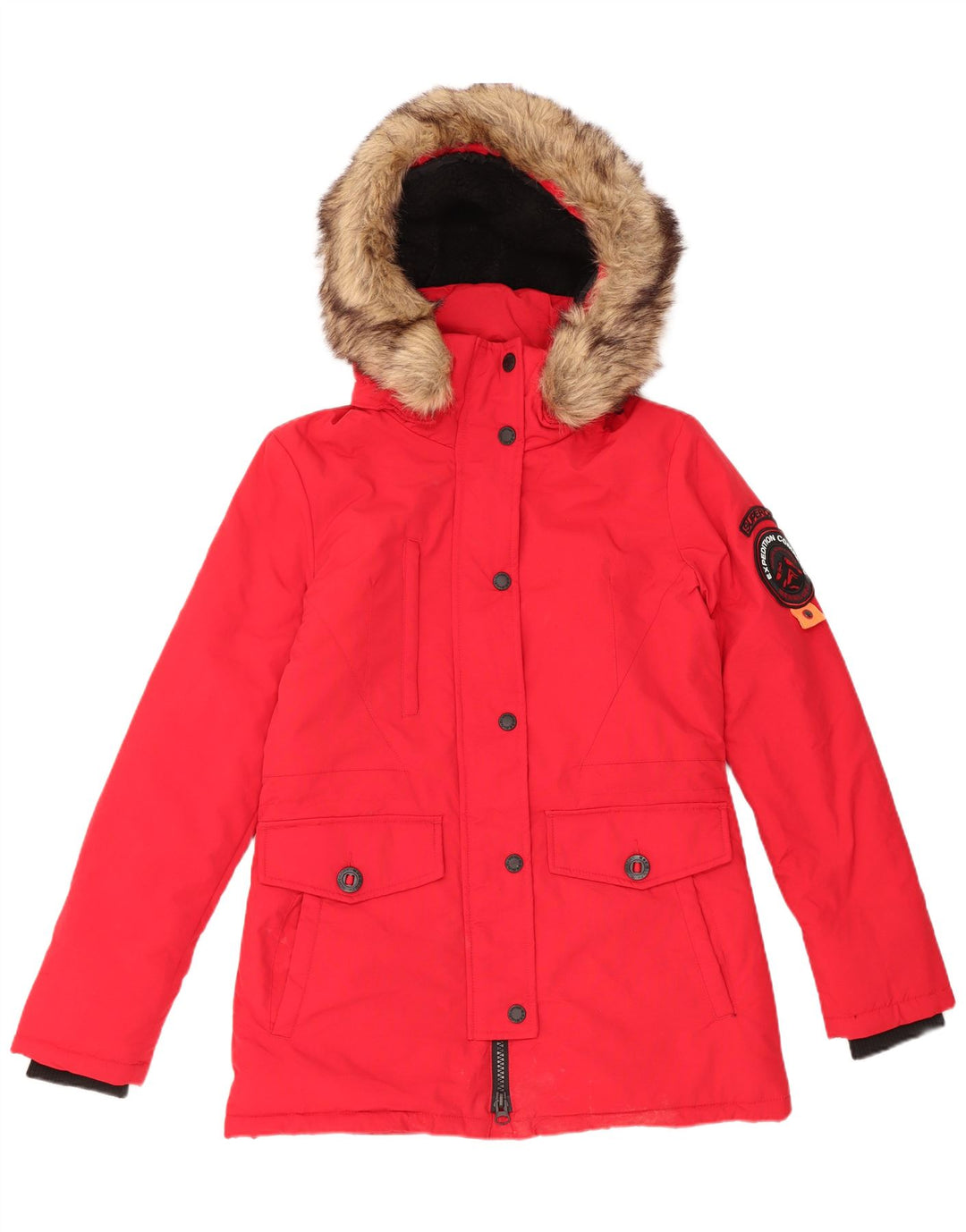 Giacca parka oversize da donna con cappuccio Superdry UK 10 Small nylon rosso