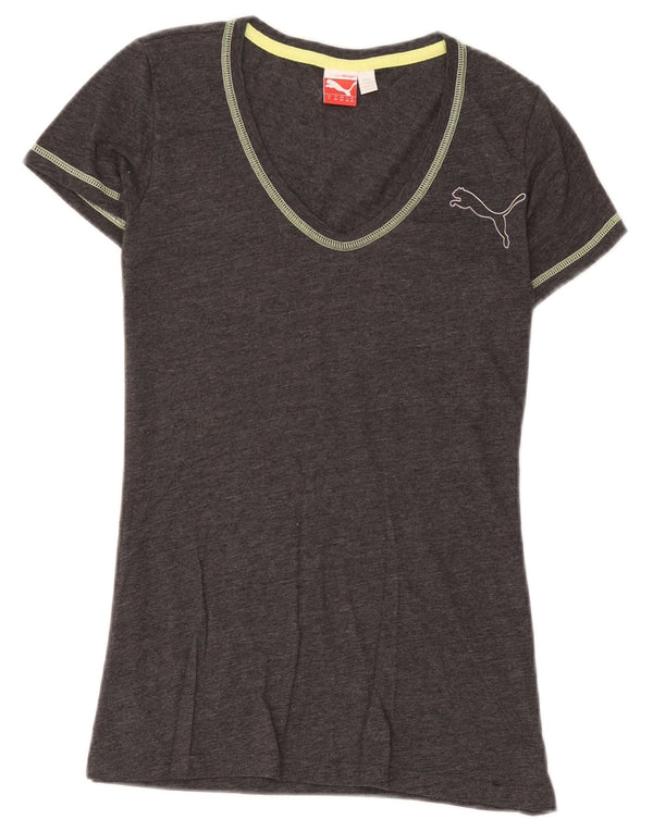 Puma Womens Graphic T-Shirt Top UK 10 Small Grey Flecked Cotton